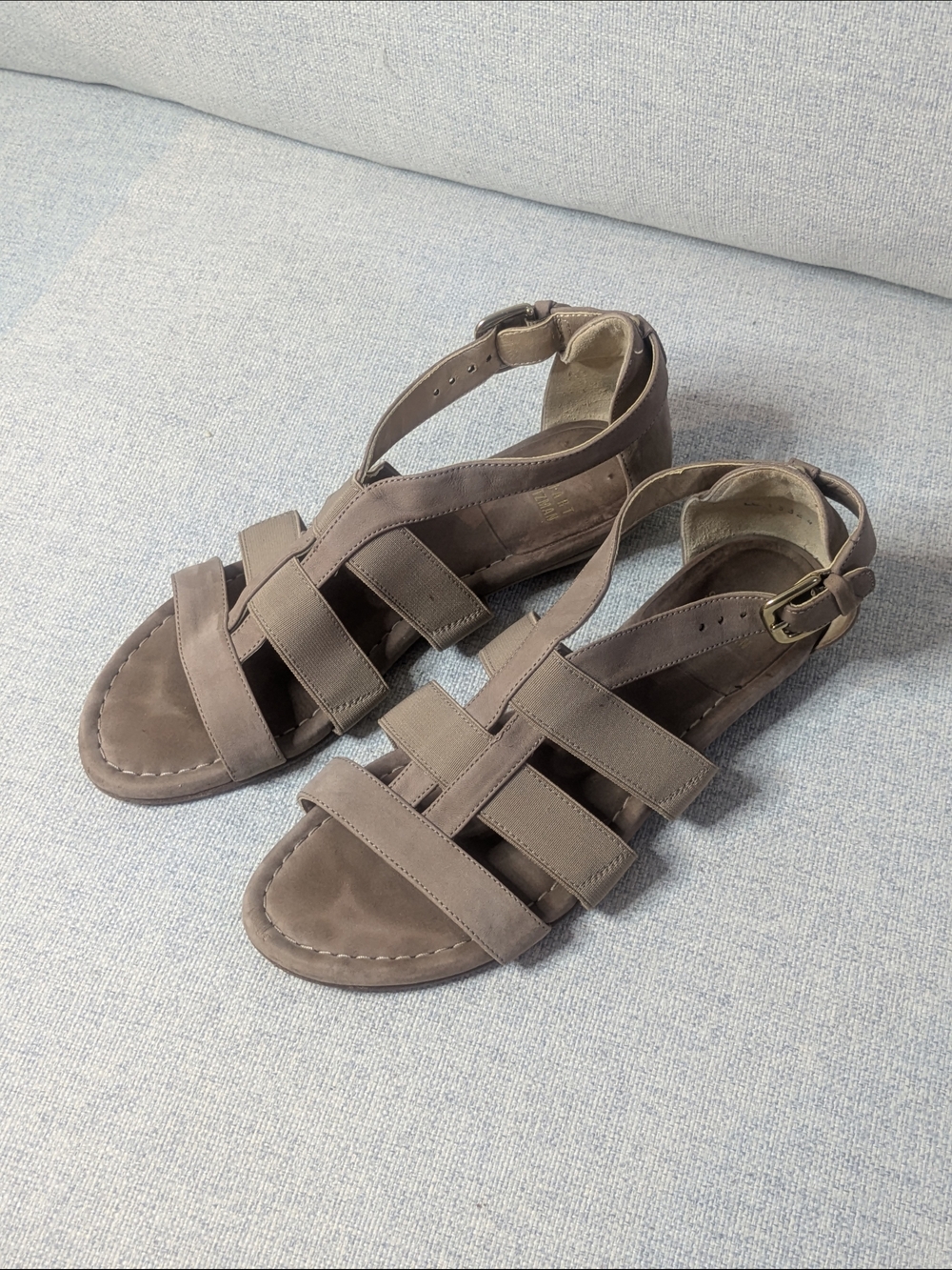 Stuart Weitzman Taupe Strappy Suede Flat Sandals Size 7.5